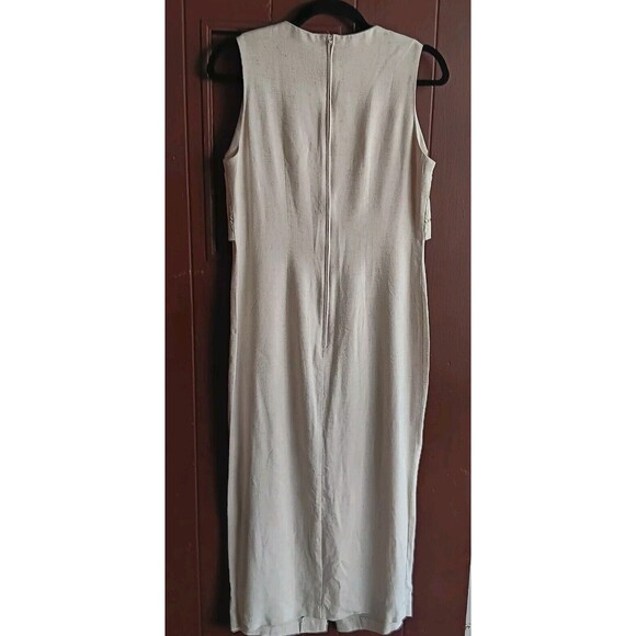 Vintage 90s John Roberts Maxi Dress  Sz S Sleeveless Tan Linen Blend Lagenlook - Picture 4 of 11
